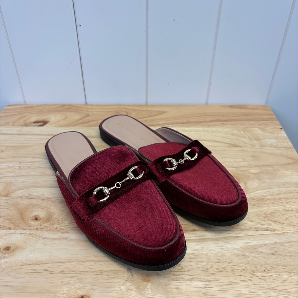 Metaphor Academia Velvet Horsebit Loafer Mules Women Size 8.5 Burgundy Preppy